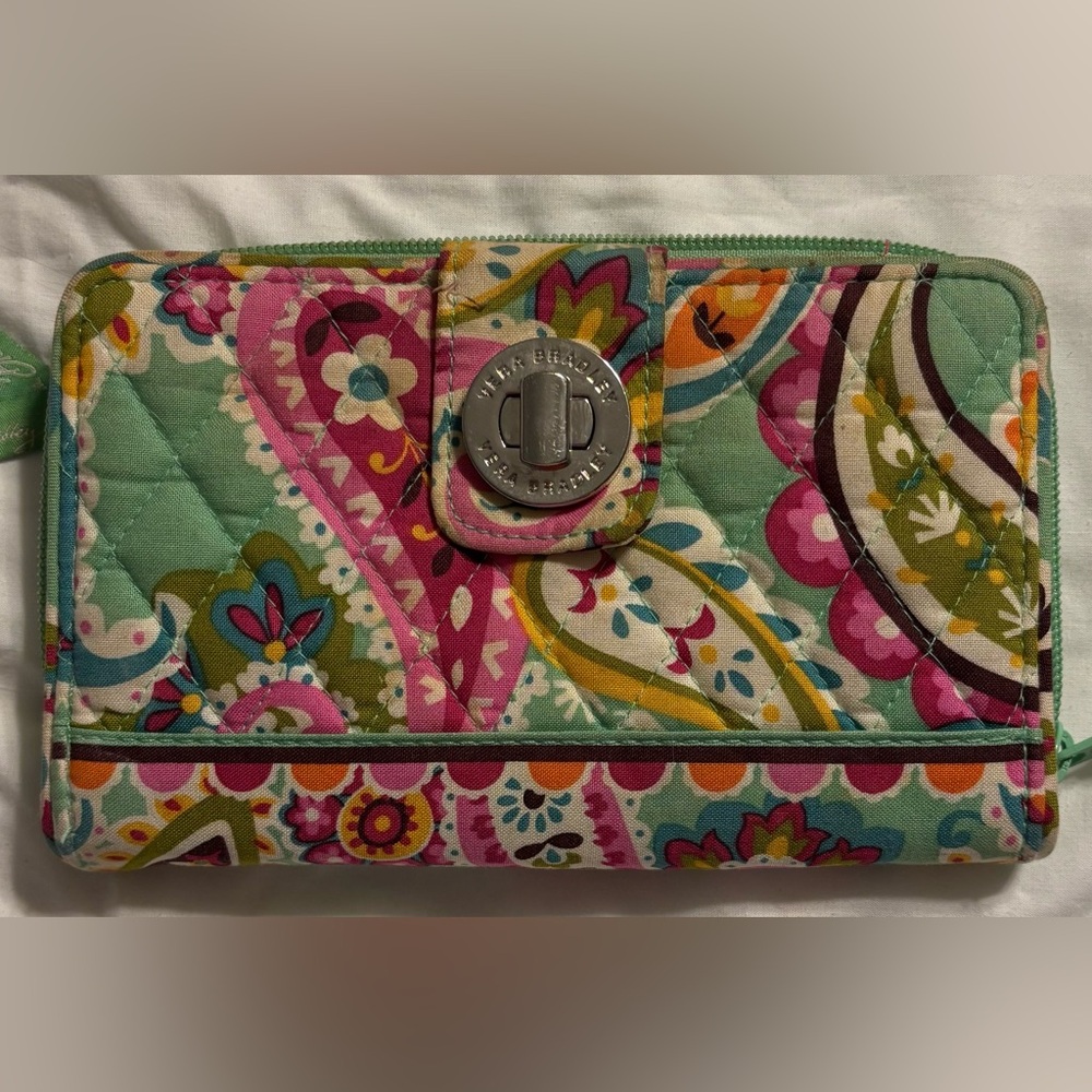 Vera Bradley Tutti Frutti Turn Lock Wallet Green Multicolor Paisley Zip …
